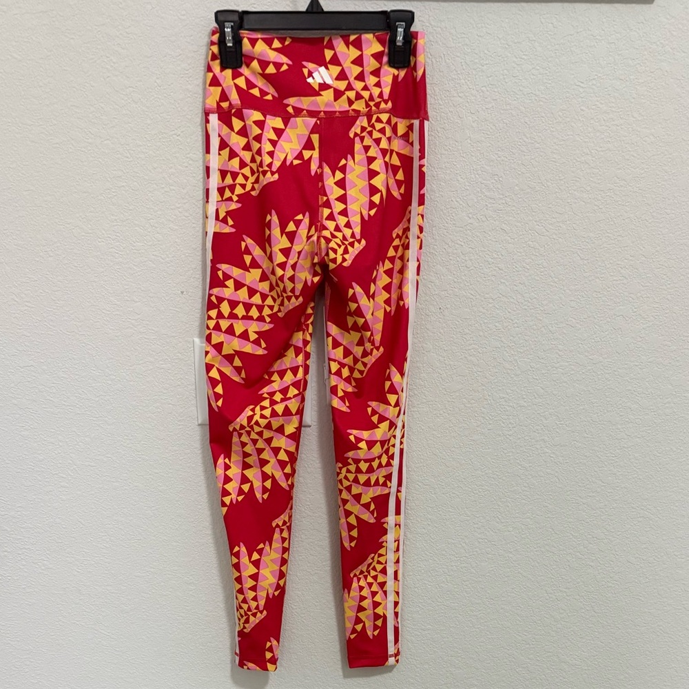 FARM Rio x Adidas Psychedelic Wave 7/8 High Waist Leggings Tomato Red Yellow XS - Picture 6 of 10